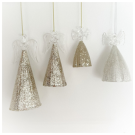Kersthanger engel met gouden glitter rok 14cm.