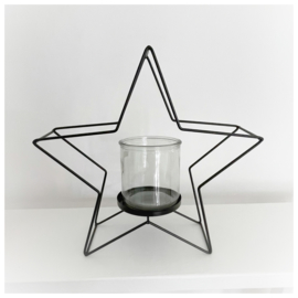 Waxinelichthouder ster zwart 30cm