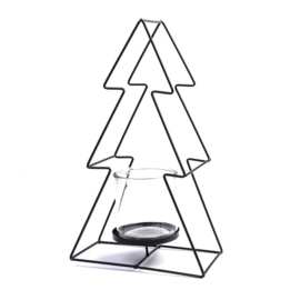 Waxinelichthouder Kerstboom zwart 36cm.