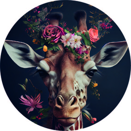 Muurcirkel |giraf met bloemen