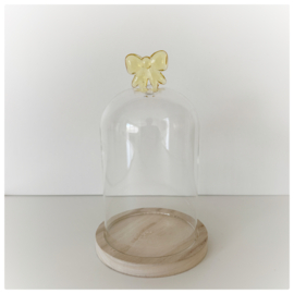 Stolp met geel strikje + houten plateau