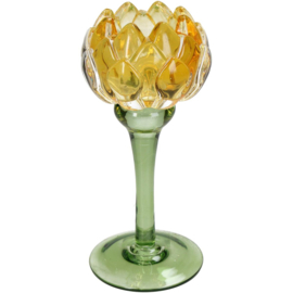 Candle holder flower glass | yellow