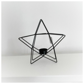 Waxinelichthouder ster zwart 20cm.