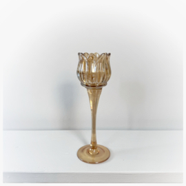 Waxinelichthouder bloem glas | Bruin
