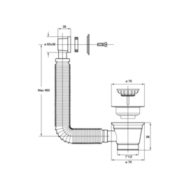 Keuken afvoer plug met overloop rechthoek 6/4