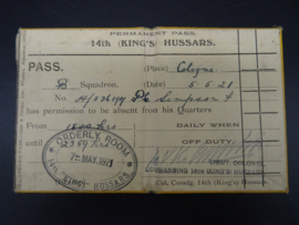 14th King's Hussars permanent pass Cologne 1921