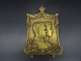Belgian brass plaque King Albert and Queen Elisabeth WW1