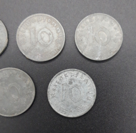 5 German 10 pfennig coins