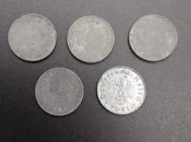 5 German 10 pfennig coins
