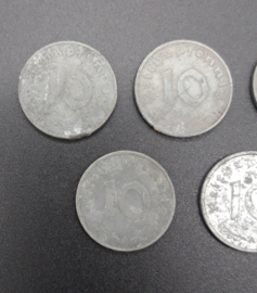 5 German 10 pfennig coins