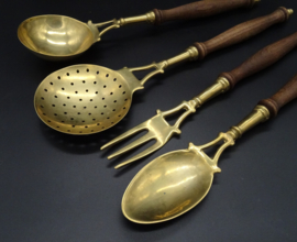 Set of brass kitchen utensils