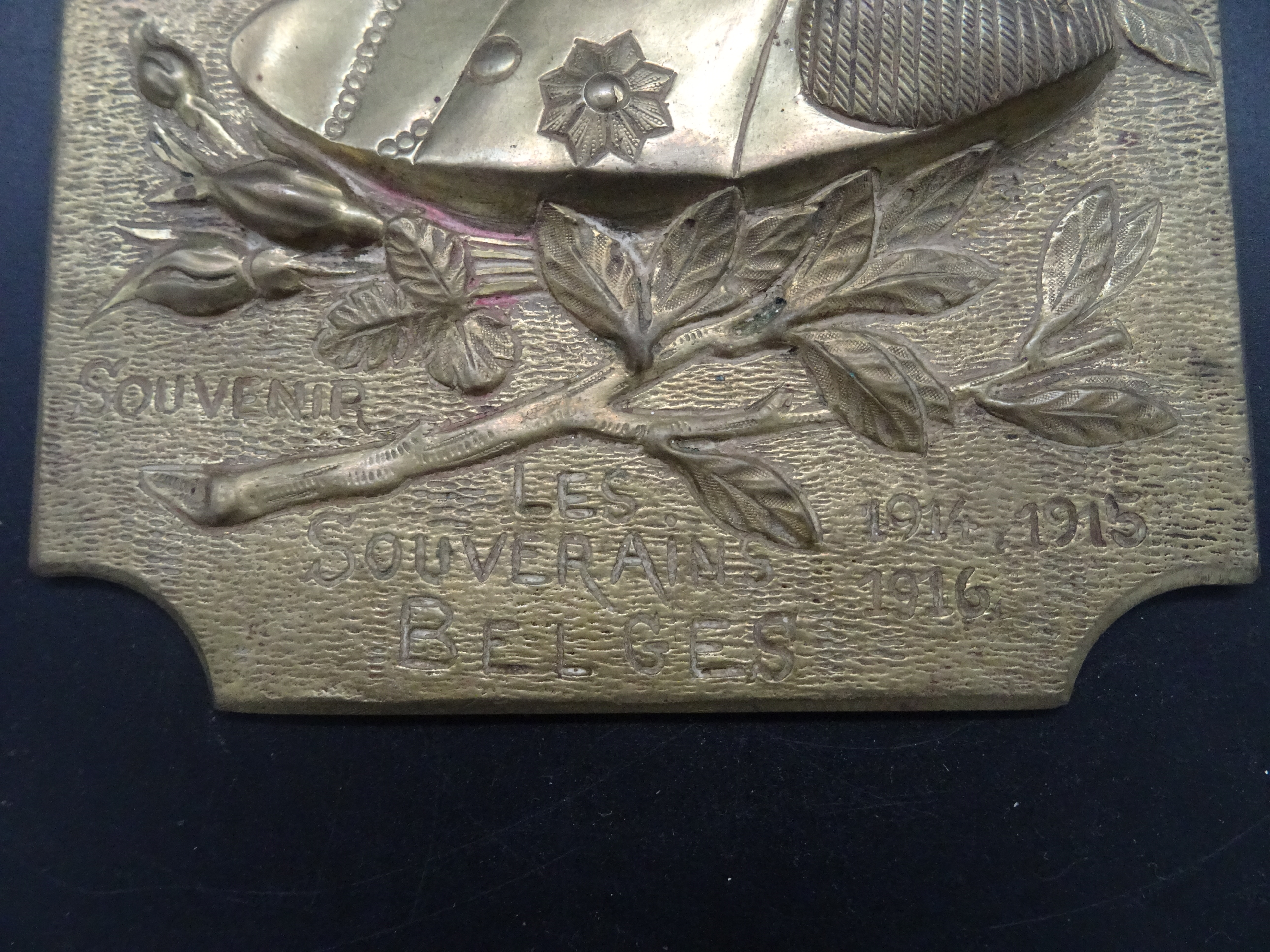 Belgian brass plaque King Albert and Queen Elisabeth WW1
