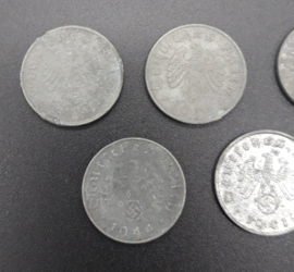 5 German 10 pfennig coins