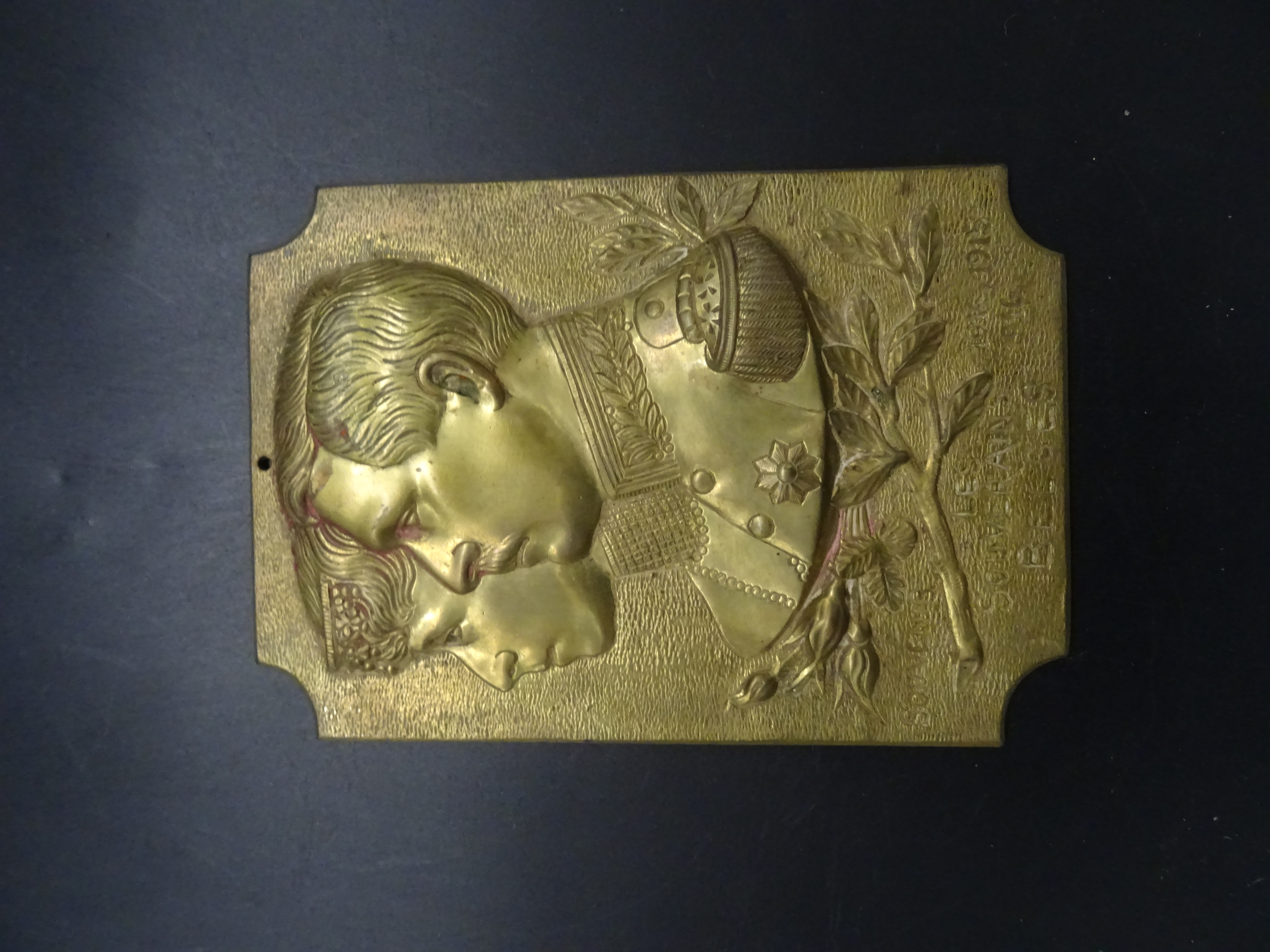 Belgian brass plaque King Albert and Queen Elisabeth WW1
