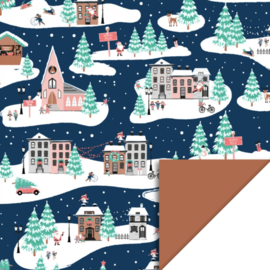 Cadeaupapier (70 cm) kerst winterdorp