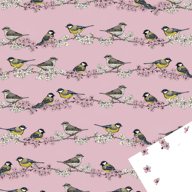 Cadeaupapier vogeltjes roze