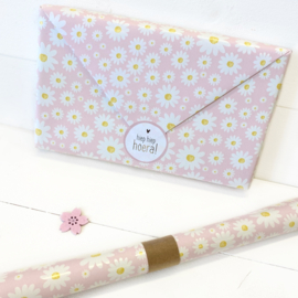 Cadeaupapier roze bloemen/lila