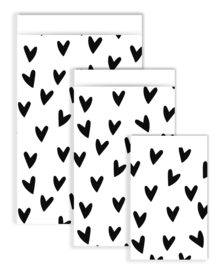 Cadeauzakje maat S - hartjes zwart/wit (5st)