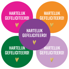 Sticker - Hartelijk gefeliciteerd 5 kleuren (5st)