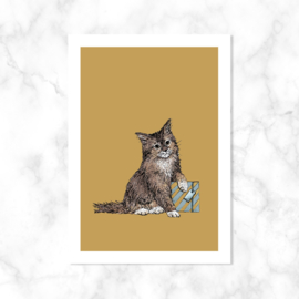 Kaart ‘Kat met cadeautje’