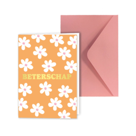 Kaart ‘Beterschap’ met bloemen (dubbel met envelop)