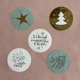 Sticker - Kerst goud/groen (5st)