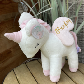 Metoo Unicorn knuffel (met naam) - Wit/roze 32 cm