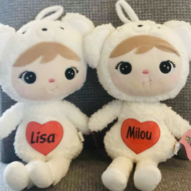 Metoo doll Bear met naam -  Wit met rood hart  46 cm