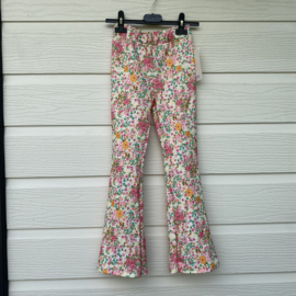 Flared broek - bloemenprint roze - 14 jaar