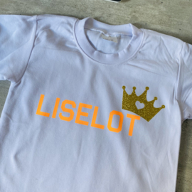 Koningsdag shirt - Naam en Glitter Kroon