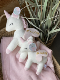 Metoo Unicorn knuffel (met naam) - Wit/roze 32 cm