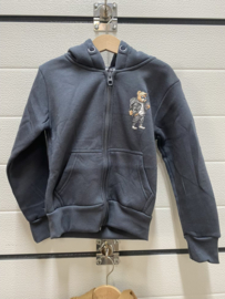 Donkergrijs jongens vest met stoere beer opdruk – met rits & capuchon