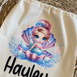 Gymtasje met zeemeermin Daisy in schelp - met naam