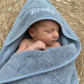 Badcape met naam - Grijs/blauw