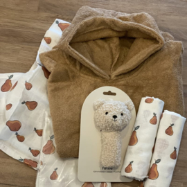 Kraamcadeau Badponcho met naam - Jollein pear en teddy bear thema