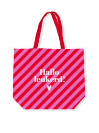 Canvas tas / shopper Stripes - Hallo leukerd!