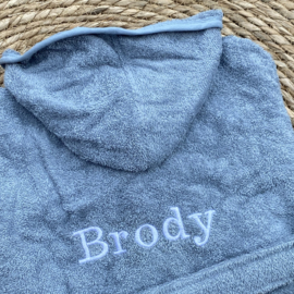 Badjasje met naam 6-8 jaar - Grijs/Blauw