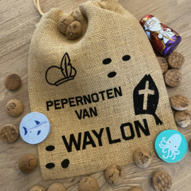 Pepernoten zakje met naam - Jute  - Pepernoten van …. - 15x20cm