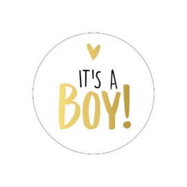 Ronde stickers It’s a boy wit/zwart/gold |  10 stuks