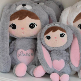 Metoo doll Bunny (met naam) - Grey/Pink 30cm