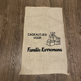 JUTE SINTERKLAAS ZAK -  Cadeautjes voor Familie ... met pakjes - 51x85cm