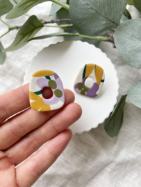 Statement stud • patroon • beige, groen, oker en paars