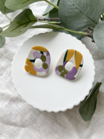 Statement stud • patroon • beige, groen, oker en paars