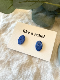 Stud • ovaal •  blauwe glitter