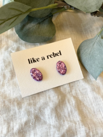 Stud • ovaal •  paarse glitter