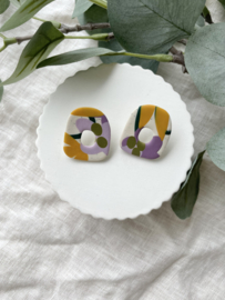 Statement stud • patroon • beige, groen, oker en paars