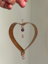 Hartdecoratie Koper met gouden driehoek + infinity (7,5x7,5x2cm)