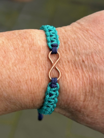Armband van Paracord (turquoise/mint op navy) met infinity van Koper