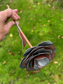 Roos van Zink 2-kleurig grey/rouge + blad, steel van koper 29x11cm