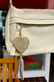 Charm tassenhanger of sleutelhanger (leer, goudkleur)